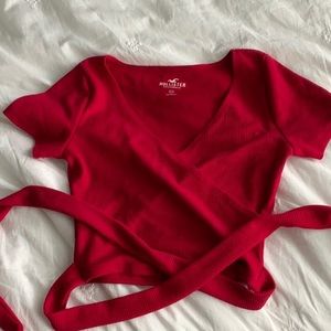 Hollister Red Wrap Side-Tie Crop Top